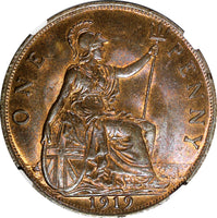 Great Britain George V Bronze 1919 1 Penny NGC MS64 BN 1 GRADED HIGH KM# 810 (6)
