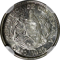 Guatemala Silver 1945 5 Centavos NGC MS64 GEM BU COIN KM# 238.1