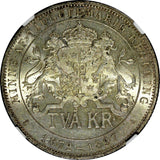 SWEDEN Silver Jubilee Oscar II 1897 EB 2 Kronor NGC MS64 NICE TONED KM# 762 (60)