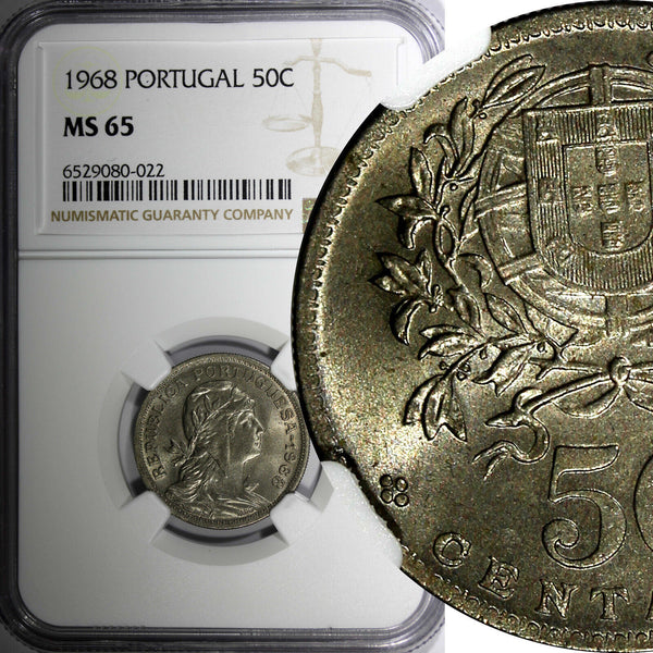 Portugal 1968 50 Centavos Last Year for Type NGC MS65 KM# 577 (022)