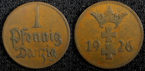 DANZIG Bronze 1926 1  Pfennig KM# 140 (22 989)