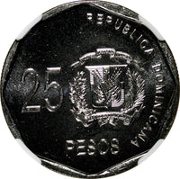 DOMINICAN REPUBLIC 2010 25 Pesos NGC MS63 Gregorio Luperón Spain Mint KM#107 (8)