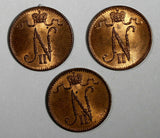 FINLAND Copper 1916 1 Penni GEM BU FULL RED TONING KM# 13 RANDOM PICK (1 COIN)