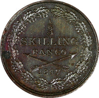 Sweden Oscar I Copper 1847 1/3 Skilling Mintage-783,000  XF Condition KM# 657