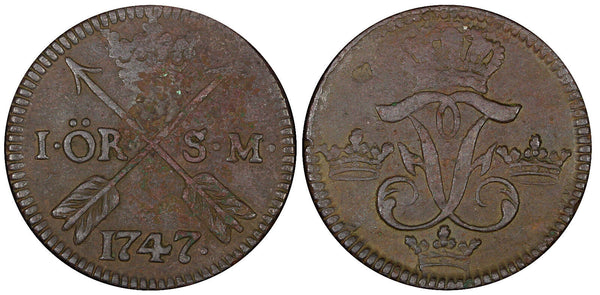 Sweden Frederick I (1720-1751) Copper 1747 S.M. 1 ORE Avesta Mint KM#416.1 (350)