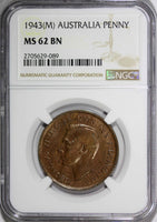 Australia George VI Bronze 1943 (M) 1 Penny NGC MS62 BN Mint Luster KM# 36