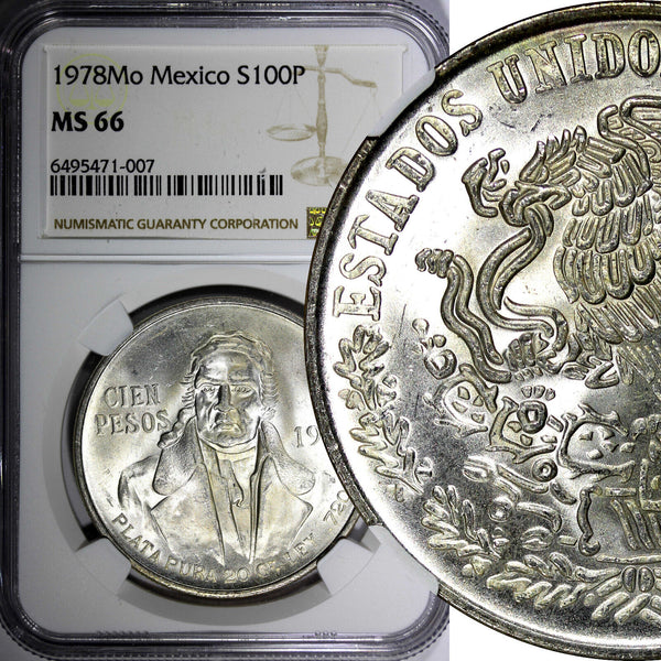 Mexico ESTADOS UNIDOS MEXICANOS Silver 1978 Mo 100 Pesos NGC MS66 KM# 483.2 (7)