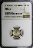 Turkey Abdul Hamid II Silver AH1293//29 (1903) Kurush NGC MS64 RAINBOW KM# 735