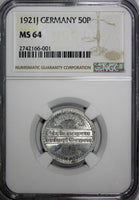 Germany,Weimar Republic 1921 J 50 Pfennig NGC MS64 1 GRADED HIGHER KM#27 (001)