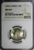 South Africa Silver 1964 10 Cents Jan van Riebeeck NGC MS64+ GEM BU KM# 60 (044)