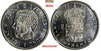 SWEDEN Gustaf VI Silver 1959 TS 2 Kronor NGC MS64 KM# 827 (015)