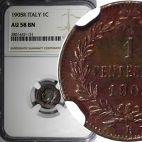 Italy Vittorio Emanuele III Bronze 1905 R 1 Centesimo NGC AU58 BN KM# 35 (131)