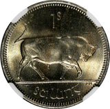 Ireland Republic Copper-Nickel 1966 1 Shilling Bull NGC MS65 TOP GRADE KM#14a(6)