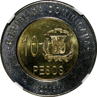 DOMINICAN REPUBLIC 2015 10 Pesos NGC MS66 MELLA  Poland Mint KM# 106 (048)