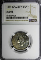 DOMINICAN REPUBLIC 1972 25 Centavos NGC MS65 GEM Mintage-800,000 KM# 20a.1 (028)