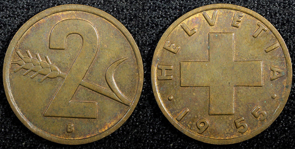 SWITZERLAND Bronze 1955 B 2 Rappen KM# 47 (23 397)