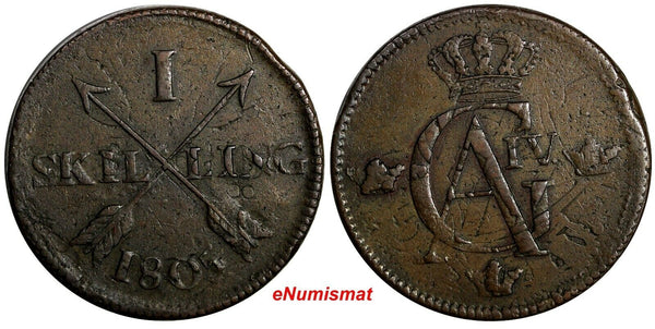 SWEDEN Gustaf IV 1805 1 SKILLING OVERSTRUCK ON 2 ORE (1743-1768) KM# 566 (15115)