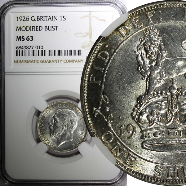 Great Britain George V Silver 1926 1 Shilling NGC MS63 MODIFIED BUST KM# 829 (0)