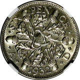 GREAT BRITAIN George V Silver 1932 6 Pence NGC AU58 BETTER DATE KM# 832