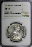 India-British George V Silver 1918 (B) 1 Rupee NGC MS63 KM# 524 (006)