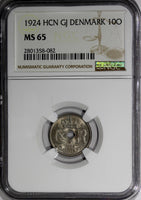 DENMARK Christian X Copper-Nickel 1924 HCN GJ 10 Ore NGC MS65 KM# 822.1 (082)