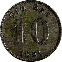 SWEDEN Oscar II Silver 1884 EB 10 Ore  VF Condition KM# 755 (15 585)