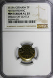 Germany-Weimar 1924 A 5 Rentenpfennig NGC MINT ERROR AU55 SCARCE KM# 32 (031)