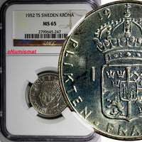 Sweden Gustaf VI Silver 1952 TS Krona NGC MS65 BETTER DATE KM# 826 (247)