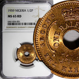 Nigeria Elizabeth II Bronze 1959 1/2 Penny NGC MS65 RD FULL RED KM# 1 (001)
