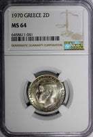 GREECE Constantine II Copper-Nickel 1970 2 Drachmai NGC MS64 KM# 90 (041)