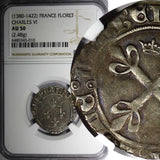 FRANCE Charles VI 1380-1422 Silver FLORET NGC AU50 Tours Duplessy-417B  (010)