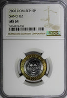 Dominican Republic Sánchez 2002 5 Pesos Magnetic NGC MS64 GEM BU KM# 89 (038)