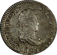 Mexico SPANISH COLONY Ferdinand VII Silver 1821 Mo JJ 1/2 Real XF KM# 74 (17613)