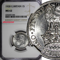 Great Britain George V Silver 1928 1 Shilling NGC MS62 KM# 833 (45)