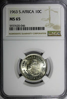 South Africa Silver 1963 10 Cents Jan van Riebeeck NGC MS65 GEM BU KM# 60 (046)