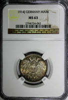 Germany - Empire Wilhelm II Silver 1914 J 1 Mark NGC MS63 Nice Toned KM# 14(062)