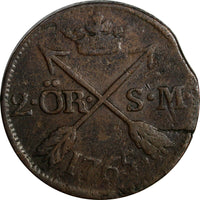 SWEDEN Adolf Frederick (1751-1771) Copper 1765 S.M. 2 Ore KM#461 (15 122)