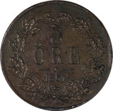 Sweden Carl XV Adolf (1859-1872) Bronze 1867 L.A.5 Öre 28.9mm KM# 707 (20 482)