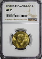 DENMARK Frederik IX Aluminum-Bronze 1958 C S 1 Krone NGC MS65 KM# 837.2 (160)