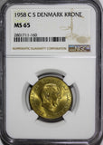 DENMARK Frederik IX Aluminum-Bronze 1958 C S 1 Krone NGC MS65 KM# 837.2 (160)