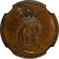 Denmark Christian IX 1902 9/8 VBP 1 Ore NGC MS63 BN Overdate KM# 792.2 (100)