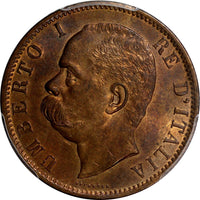 Italy Umberto I COPPER 1894 BI 10 Centesimi PCGS MS63 RB RED TONING KM# 27.1 (7)