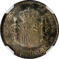 Spain Alfonso XIII SILVER 1901 (01) SMV Peseta NGC UNC DETAILS Toning KM# 706(2)