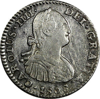 Mexico SPANISH COLONY Charles IV Silver 1808/7 Mo TH 1 Real OVERDATE KM# 81 (6)