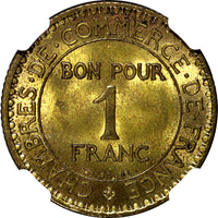 France Aluminum-Bronze 1921 1 Franc NGC MS64+  Chamber of Commerce KM# 876 (58)