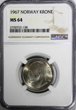 NORWAY OLAV V (1957-1991) 1967 1 Krone NGC MS64 TOP GRADED BY NGC KM# 409