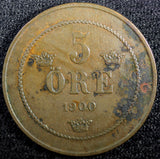 SWEDEN Oscar II Bronze 1900 5 Öre 27mm Mintage-365,000 KM# 757 (22 961)