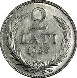 Latvia Silver 1926 2 Lati 2 Years Type aUNC KM# 8 (18 148)