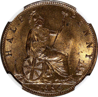 Great Britain Victoria (1837-1901) Bronze 1886 1/2 Penny NGC MS64 RB KM# 754 (1)