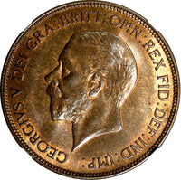 GREAT BRITAIN George V Bronze 1936 1 Penny NGC MS65 BN NICE TONING KM# 838 (8)